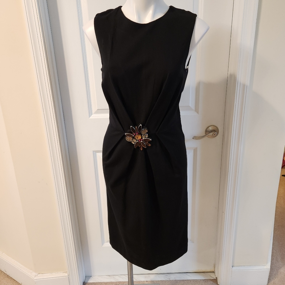 Tory Burch Small Black Dress With Brooch On Waistline